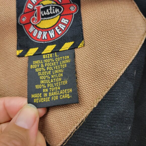 Justin Original Workware Canvas Chore Coat Barn Jacket Lined Mens Large Corduroy - Picture 13 of 16